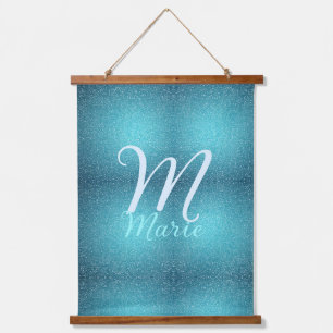 Turquoise teal agate aqua monogram add letter text hanging tapestry