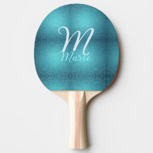Turquoise teal agate aqua monogram add letter text ping pong paddle