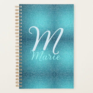 Turquoise teal agate aqua monogram add letter text planner