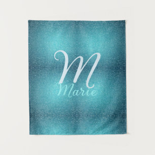 Turquoise teal agate aqua monogram add letter text tapestry