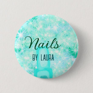 Turquoise teal agate aqua nails add name website q 6 cm round badge