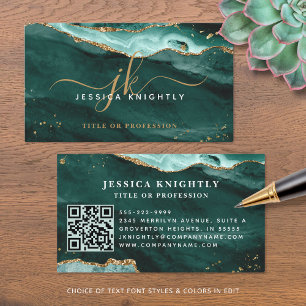Turquoise Teal Agate Geode Monogram Gold Script Business Card