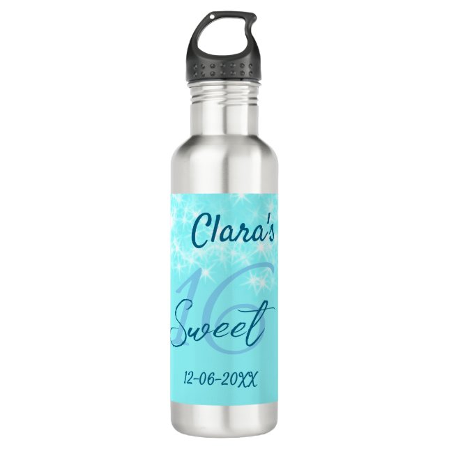 Turquoise teal agate sweet 16 birthday add name da 710 ml water bottle (Front)