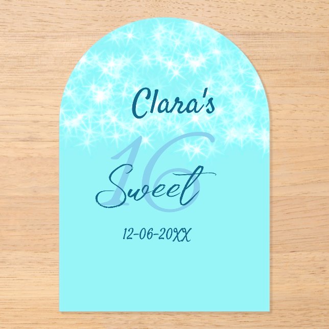 Turquoise teal agate sweet 16 birthday add name da acrylic invitations (Front)