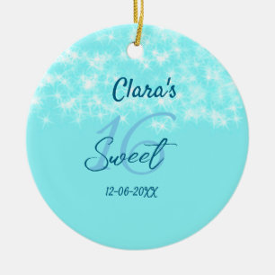Turquoise teal agate sweet 16 birthday add name da ceramic tree decoration
