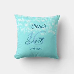 Turquoise teal agate sweet 16 birthday add name da cushion