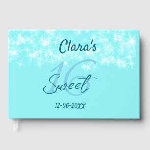 Turquoise teal agate sweet 16 birthday add name da guest book