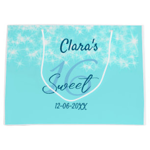 Turquoise teal agate sweet 16 birthday add name da large gift bag