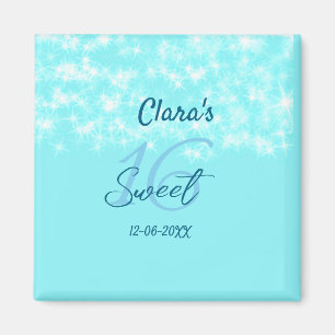 Turquoise teal agate sweet 16 birthday add name da magnet