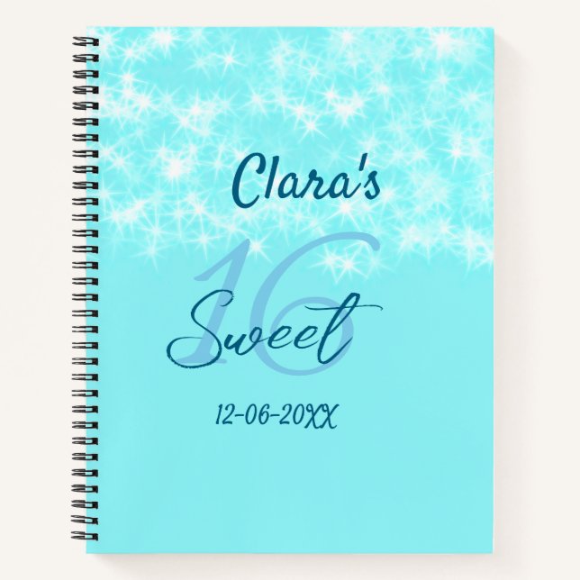 Turquoise teal agate sweet 16 birthday add name da notebook (Front)