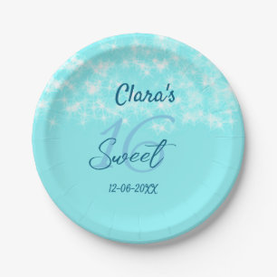 Turquoise teal agate sweet 16 birthday add name da paper plate