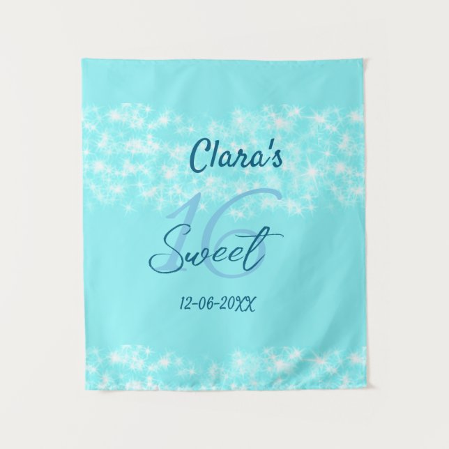 Turquoise teal agate sweet 16 birthday add name da tapestry (Front)