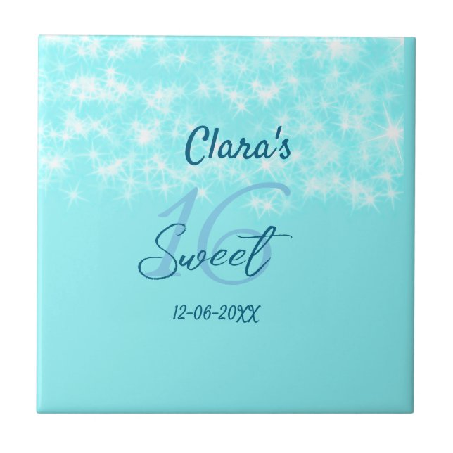 Turquoise teal agate sweet 16 birthday add name da tile (Front)