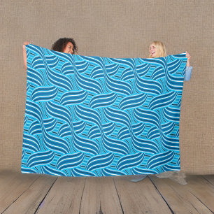Turquoise Teal and Blue Ribbony Swirls Fleece Blanket