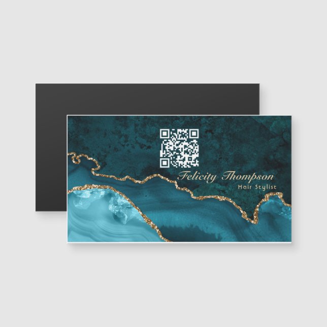 Turquoise - Teal and Gold Agate QR Code (Front/Back)