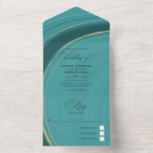 Turquoise - Teal and Gold Agate Wedding All In One All In One Invitation