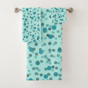 turquoise, teal and ice blue polka dots bath towel set