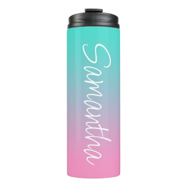 Turquoise Teal and Pink Ombre Thermal Tumbler (Front)