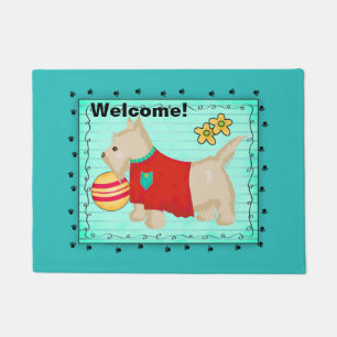 Turquoise Teal Beige Champagne Scottie Dog Welcome Doormat