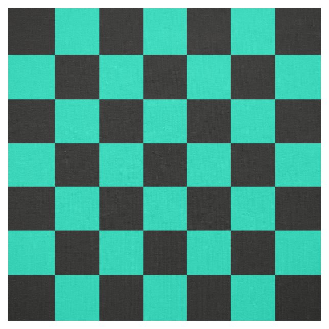 Turquoise Teal Black Chequered Pattern Textile Fabric (Swatch)