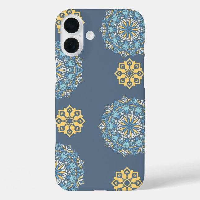Turquoise Teal Blue an yellow Mandala Art Pattern  Case-Mate iPhone Case (Back)