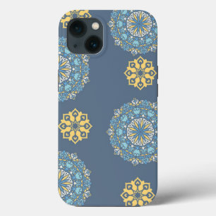 Turquoise Teal Blue an yellow Mandala Art Pattern  iPhone 13 Case