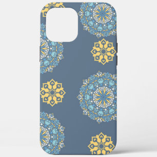 Turquoise Teal Blue an yellow Mandala Art Pattern iPhone 12 Pro Max Case