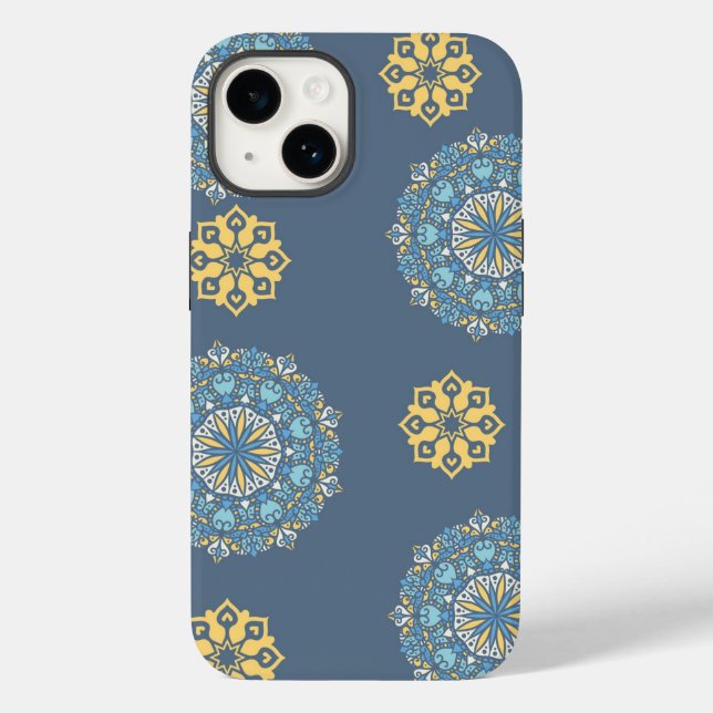Turquoise Teal Blue an yellow Mandala Art Pattern  Case-Mate iPhone Case (Back)