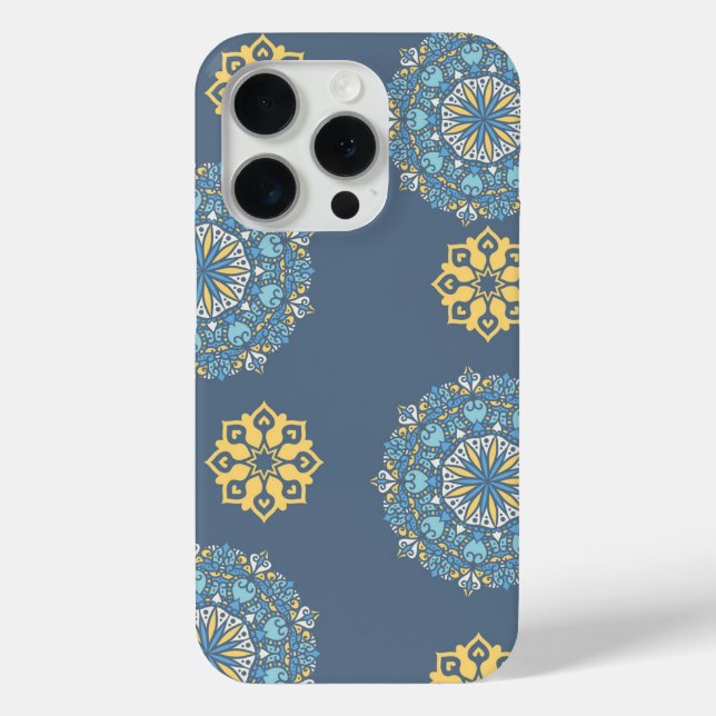 Turquoise Teal Blue an yellow Mandala Art Pattern  Case-Mate iPhone Case (Back)