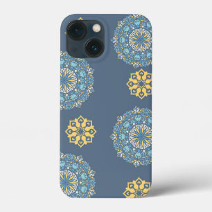 Turquoise Teal Blue an yellow Mandala Art Pattern  iPhone 13 Mini Case