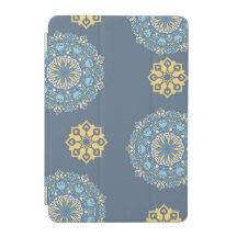 Turquoise Teal Blue an yellow Mandala Art Pattern