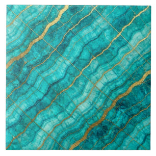 Turquoise Teal Blue and Gold Marble Tile
