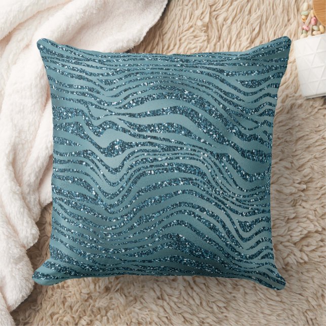 Turquoise Teal Blue Glitter Zebra Print          Cushion (Blanket)