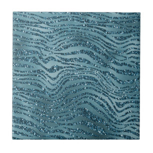 Turquoise Teal Blue Glitter Zebra Print     Tile