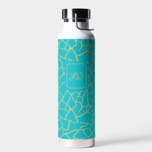 Turquoise Teal Blue Gold Vein Kintsugi Initials Water Bottle
