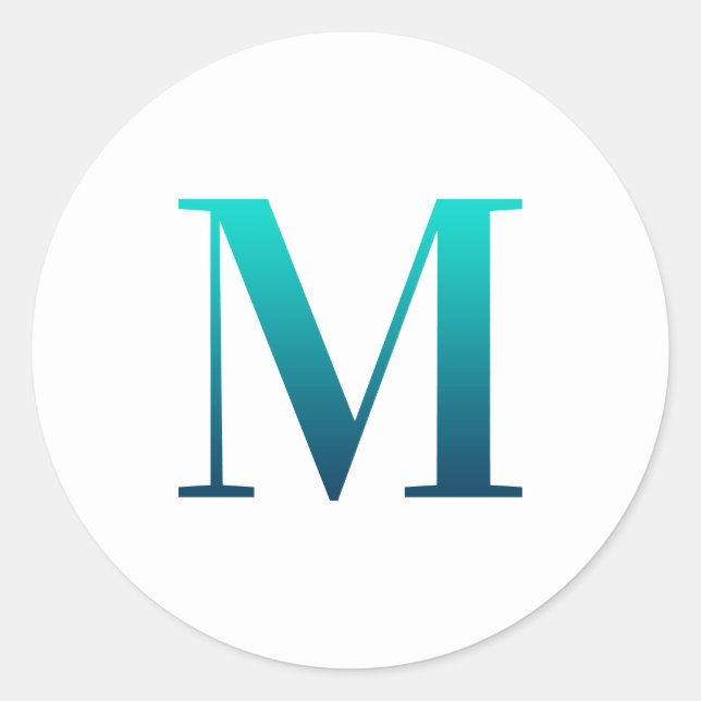 Turquoise Teal Blue Gradient 'M" Serif Monogram Classic Round Sticker (Front)