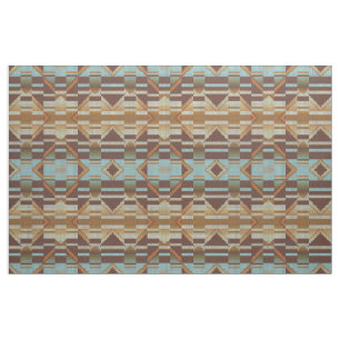 Turquoise Teal Blue Green Orange Brown Ethnic Look Fabric