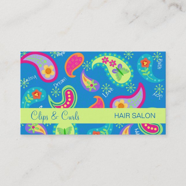Turquoise Teal Blue Modern Paisley Pattern Business Card (Front)