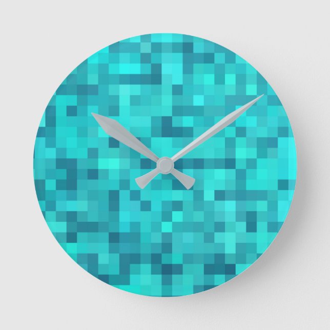 Turquoise Teal Blue Pattern Round Clock (Front)