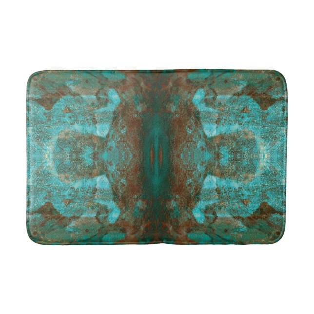 Turquoise Teal Brown Abstract Southwestern Pattern Bath Mat (Front)