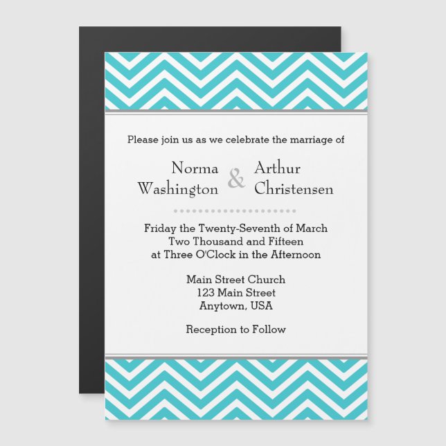 Turquoise Teal Chevron Magnetic Wedding Invitation (Front/Back)