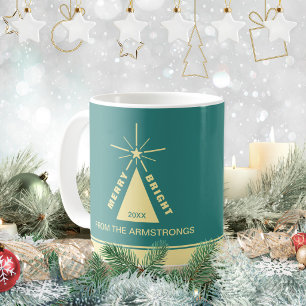 Turquoise Teal Christmas Tree Family Photo Coffee Mug