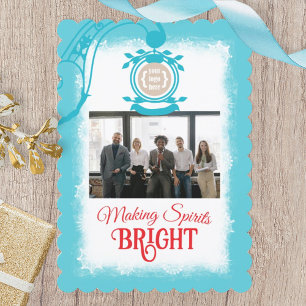 Turquoise, Teal Company Logo Christmas Photo Holiday Card