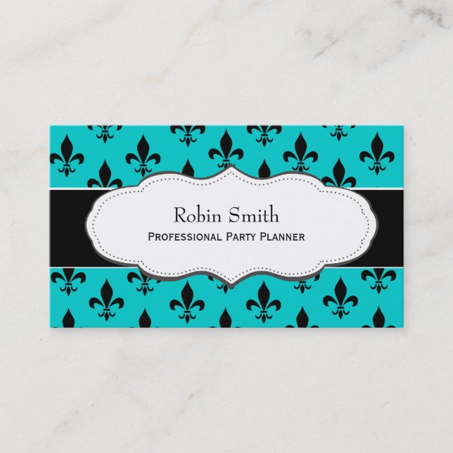 Turquoise / Teal Fleur de Lis business cards (Front)