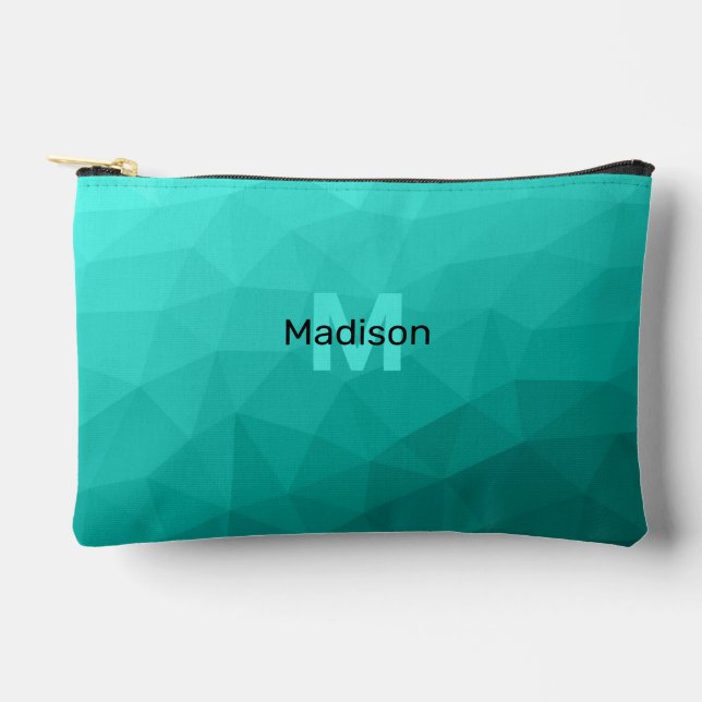 Turquoise teal geometric mesh pattern Monogram Accessory Pouch (Front)