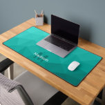 Turquoise teal Geometric Mesh Pattern monogram Desk Mat<br><div class="desc">Monogram Personalise with your custom initial and name. Unique cool desk mat for his office,  room,  work,  man cave,  gaming room.. 
Blue-green teal turquoise Gradient Geometric Mesh Pattern. Subtle modern design Elegant and cool Triangle geometric mesh gradient.</div>