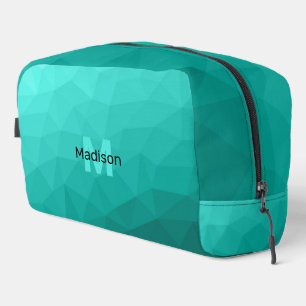 Turquoise teal geometric mesh pattern Monogram Dopp Kit
