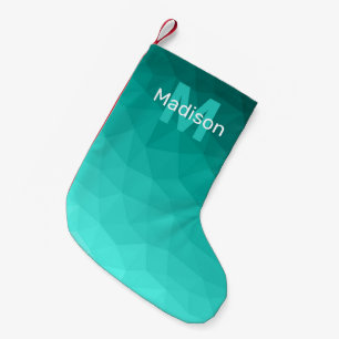 Turquoise teal geometric mesh pattern Monogram Small Christmas Stocking
