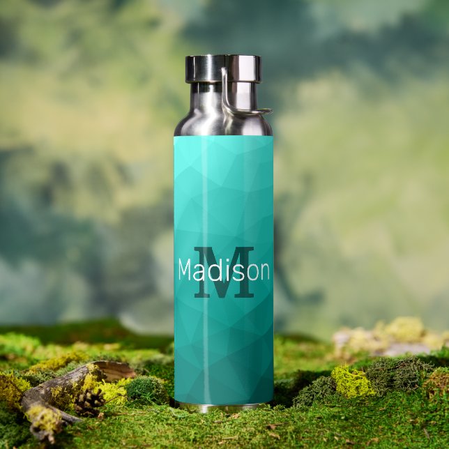 Turquoise teal geometric Mesh Pattern Monogram Water Bottle (Outdoor)