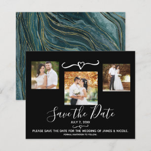Turquoise Teal Gold Photo Wedding Save the Date